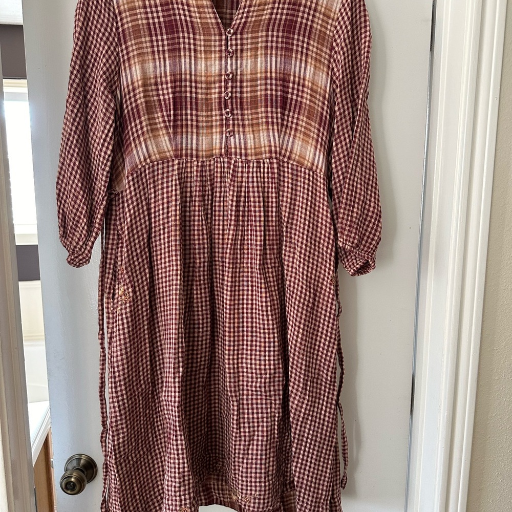 April Cornell Burgundy and Cream Plaid Dress